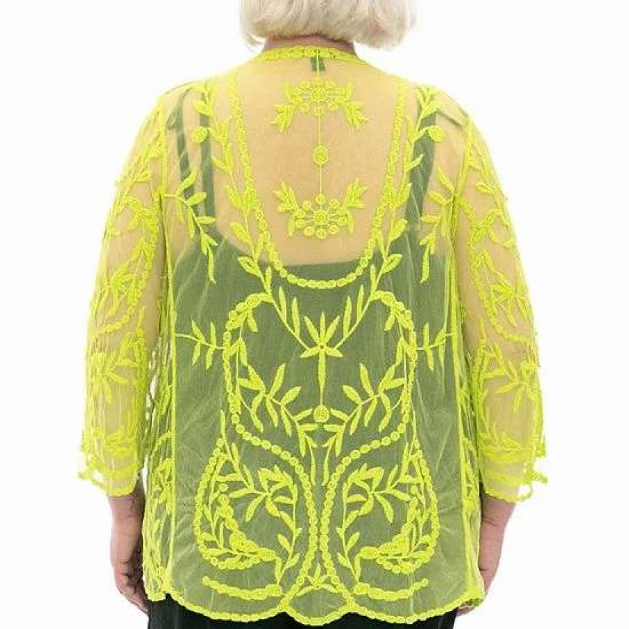 Womens * | Plus Size Nina Leonard Embroidered Mesh Floral Bolero