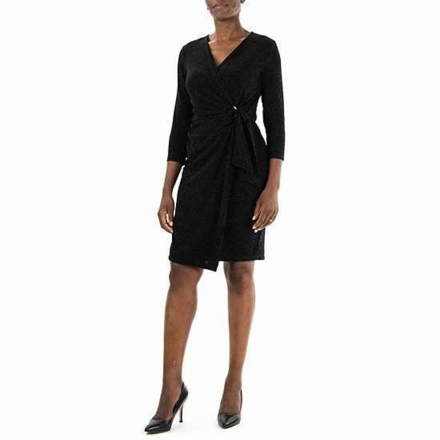 Womens * | Women'S Nina Leonard Cascade Faux-Wrap Dress