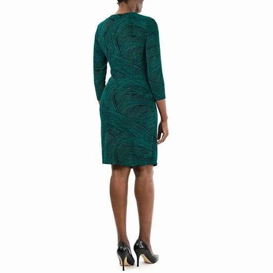 Womens * | Women'S Nina Leonard Cascade Faux-Wrap Dress