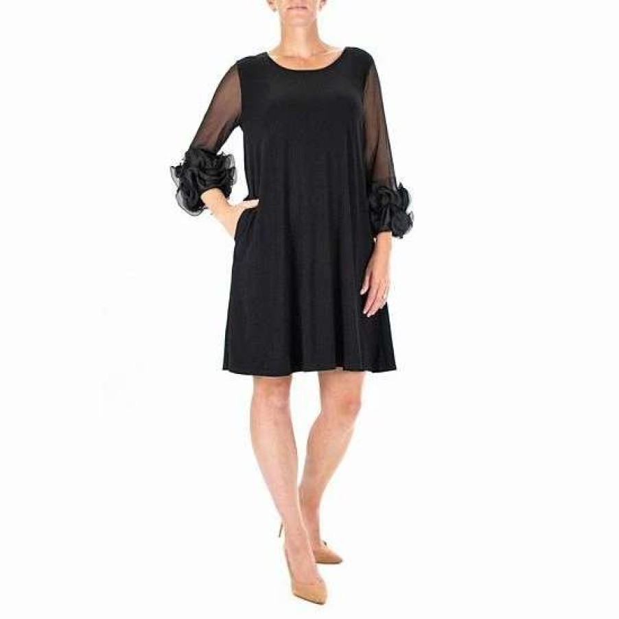 Womens * | Women'S Nina Leonard Ruffle-Sleeve Dress