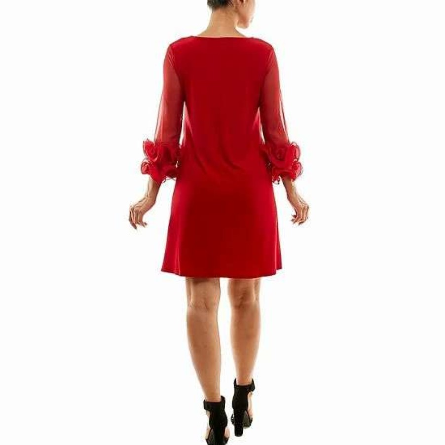 Womens * | Women'S Nina Leonard Ruffle-Sleeve Dress