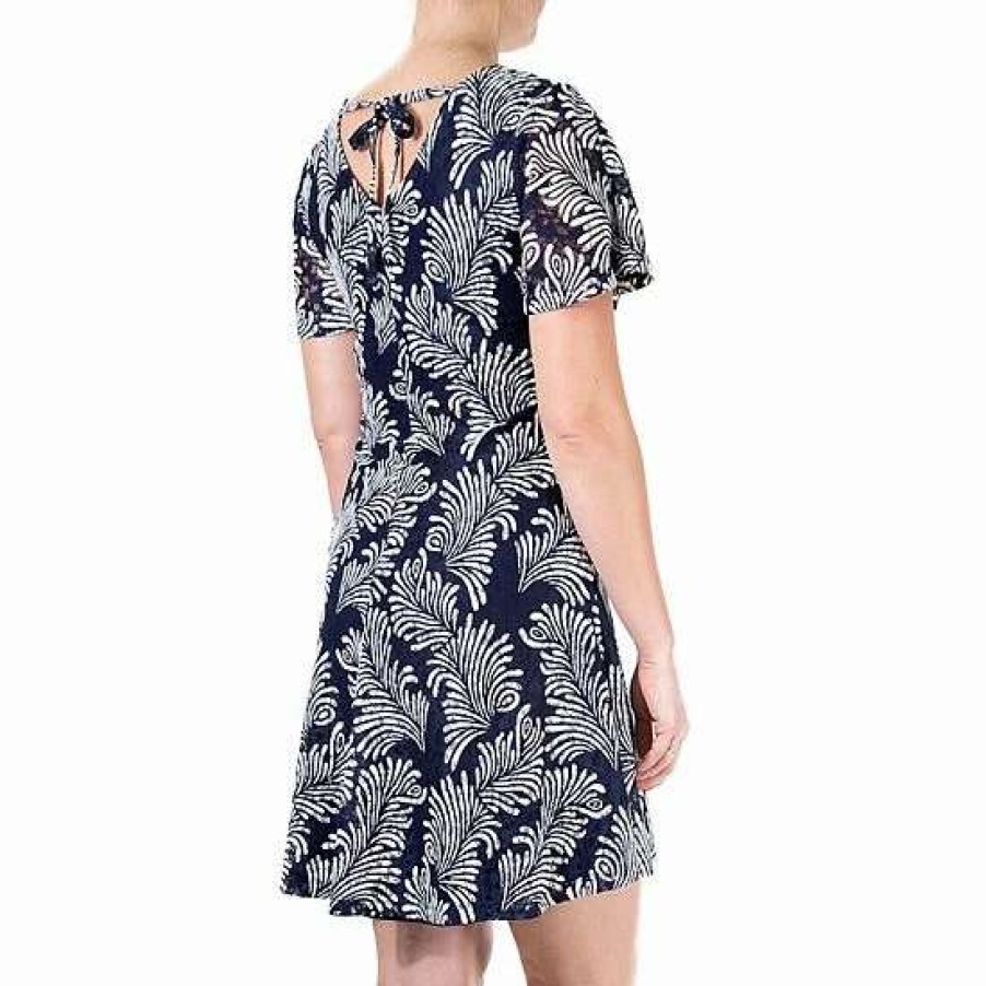 Womens * | Women'S Nina Leonard Print Trapeze Dress Navy Dotted Swirl