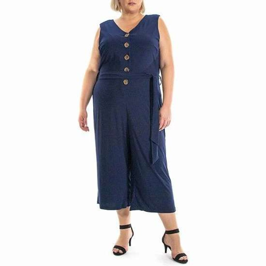 Womens * | Plus Size Nina Leonard V-Neck Cropped Jumpsuit