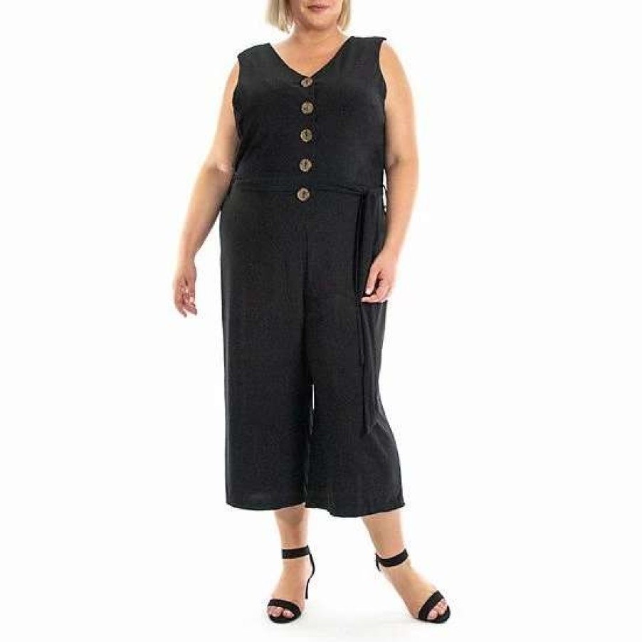 Womens * | Plus Size Nina Leonard V-Neck Cropped Jumpsuit