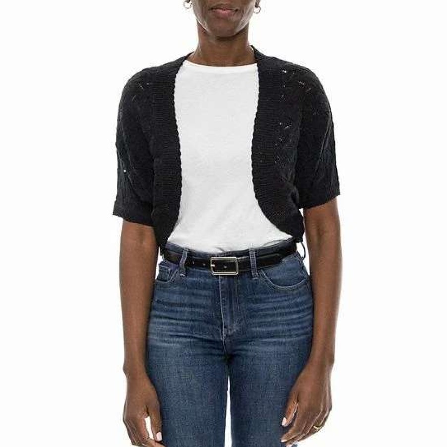 Womens * | Women'S Nina Leonard Crochet Crop Cardigan