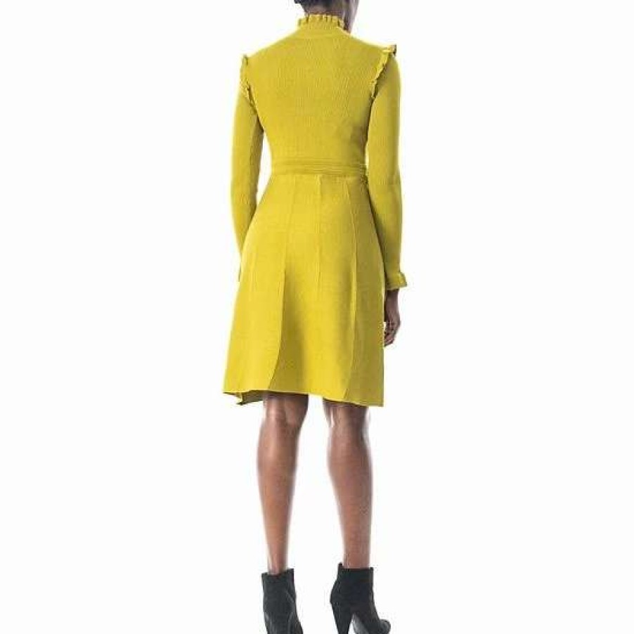 Womens * | Women'S Nina Leonard Long Sleeve High Ruffle Neck Fit & Flare Dress