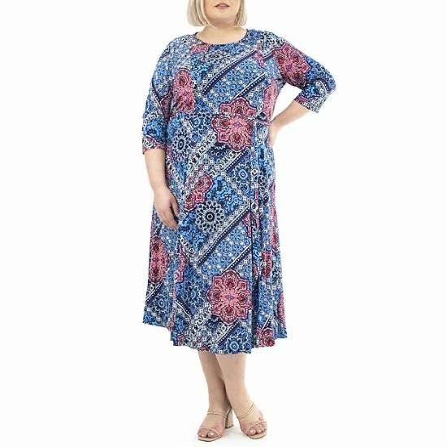 Womens * | Plus Size Nina Leonard Sylvia Puff Sleeve Midi Dress