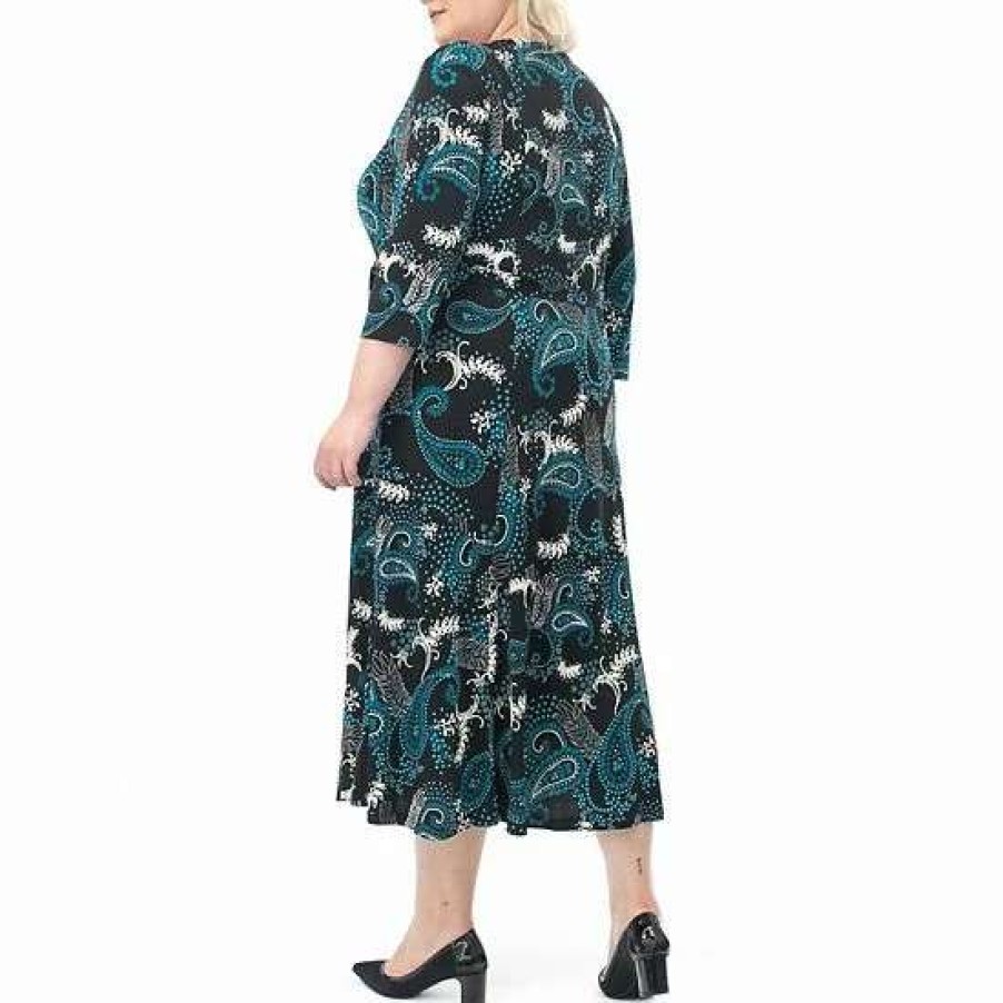 Womens * | Plus Size Nina Leonard Sylvia Puff Sleeve Midi Dress