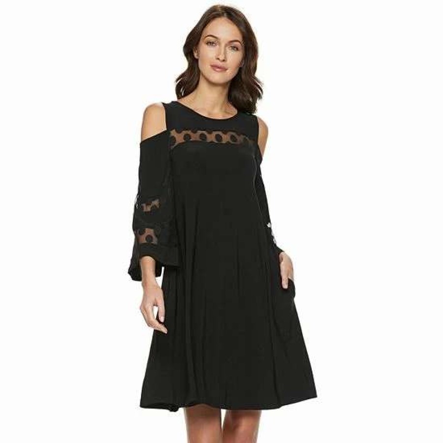 Womens * | Women'S Nina Leonard Lace Cold-Shoulder Shift Dress