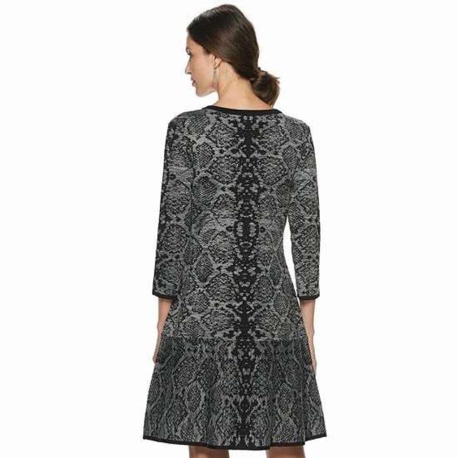 Womens * | Women'S Nina Leonard Snakeskin-Print Sweater Dress Chocolate Camel