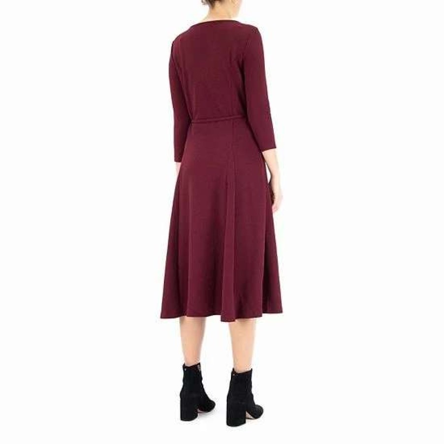 Womens * | Women'S Nina Leonard Sylvia Three-Quarter Sleeve Belted Dress