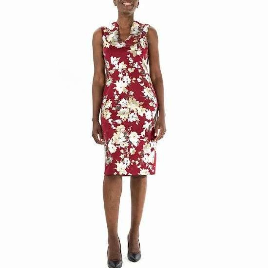 Womens * | Women'S Nina Leonard Floral U-Neck Midi Dress