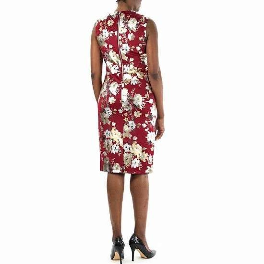 Womens * | Women'S Nina Leonard Floral U-Neck Midi Dress