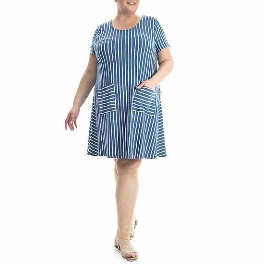 Womens * | Plus Size Nina Leonard Striped T-Shirt Dress