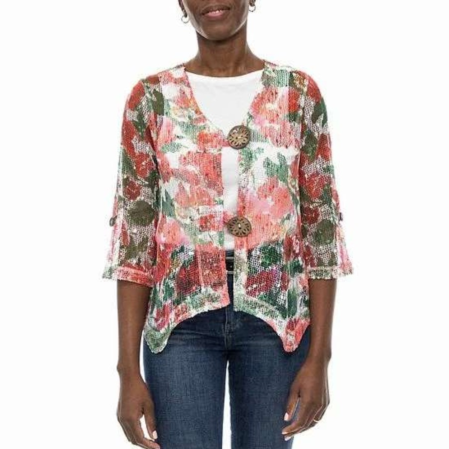 Womens * | Women'S Nina Leonard Print Sheer Cardigan