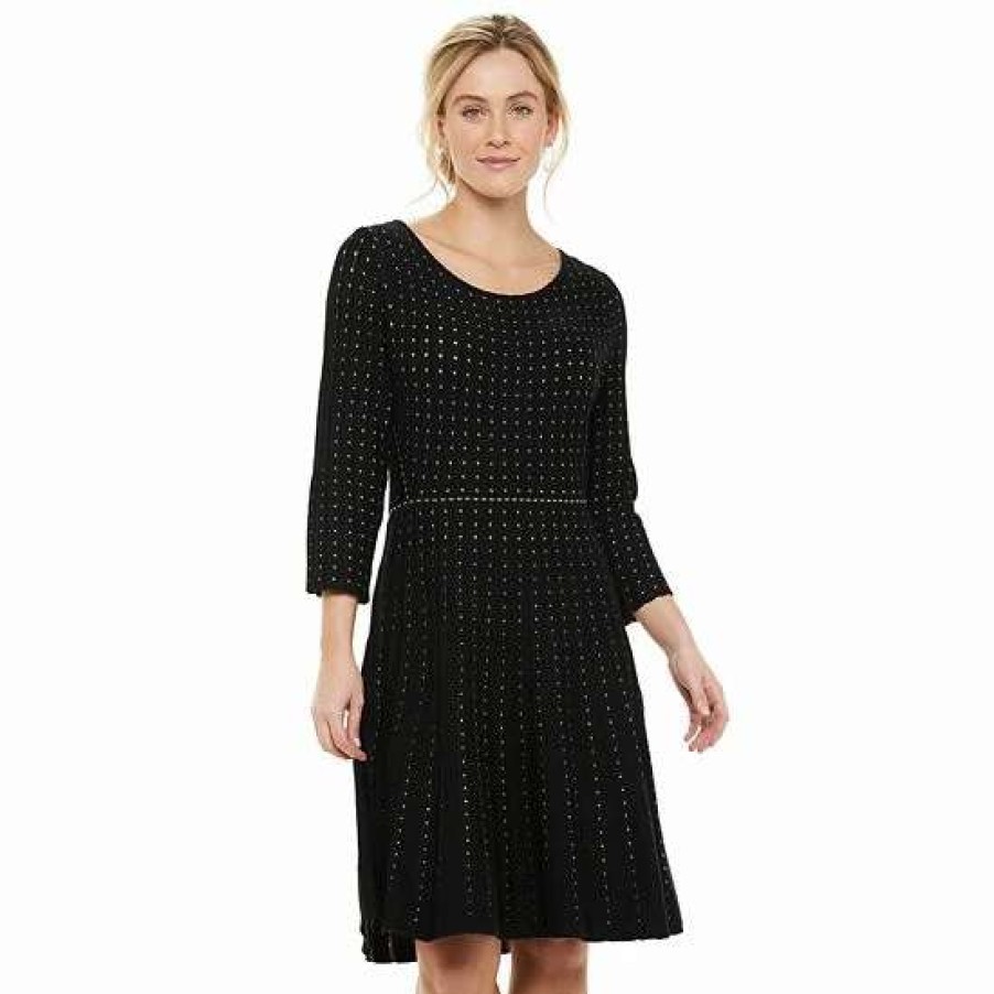 Womens * | Women'S Nina Leonard Contrast Dot Fit & Flare Sweater Dress