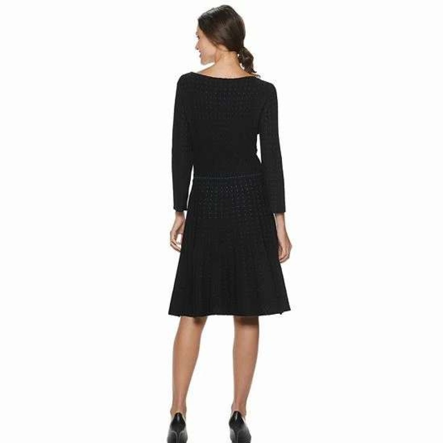 Womens * | Women'S Nina Leonard Contrast Dot Fit & Flare Sweater Dress