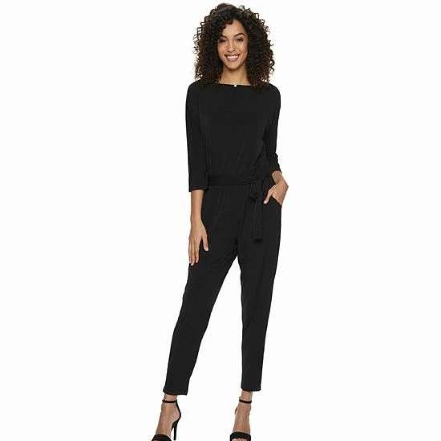 Womens * | Women'S Nina Leonard Solid Ankle Jumpsuit