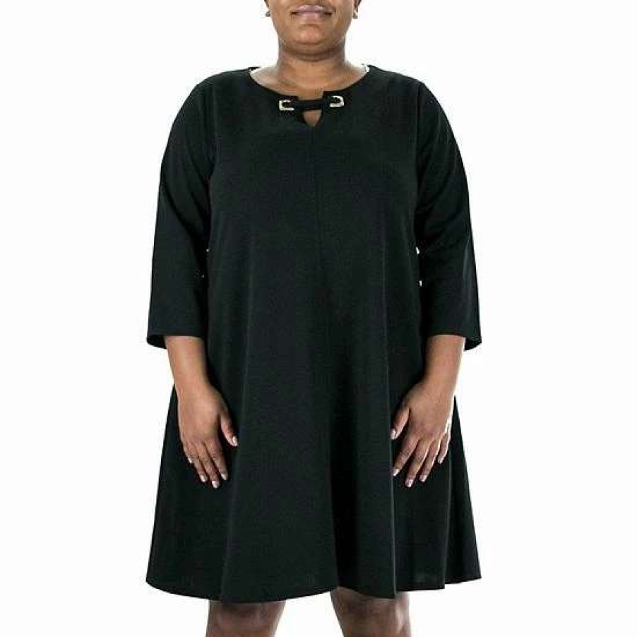 Womens * | Plus Size Nina Leonard Grommet-Accent Swing Crepe Dress