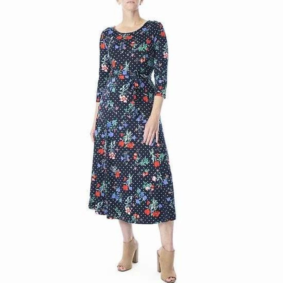 Womens * | Women'S Nina Leonard Sylvia Print Midi Dress