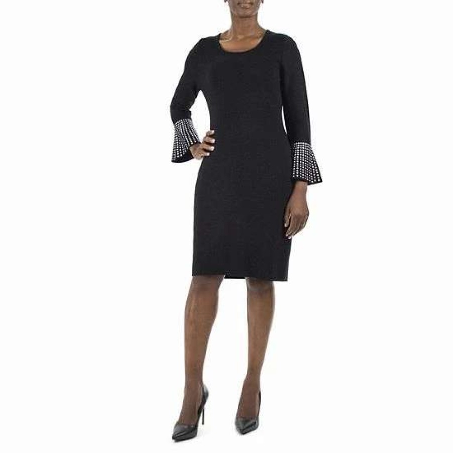 Womens * | Women'S Nina Leonard Studded-Sleeve Sweater Dress