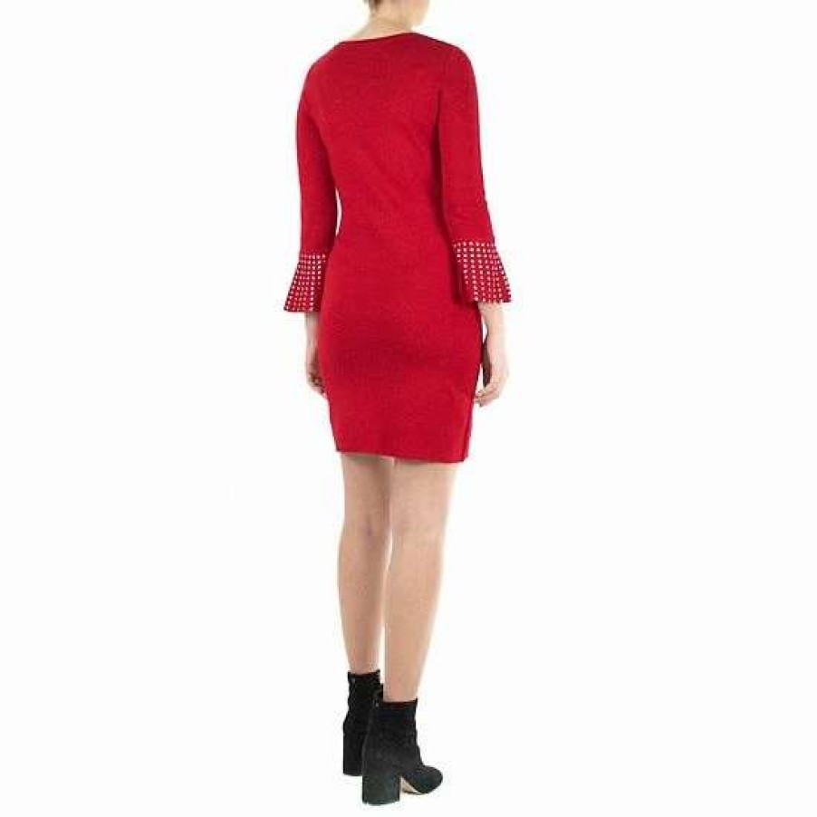 Womens * | Women'S Nina Leonard Studded-Sleeve Sweater Dress