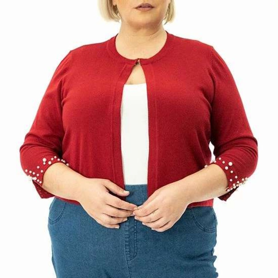 Womens * | Plus Size Nina Leonard Simulated Pearl Sleeve Bolero