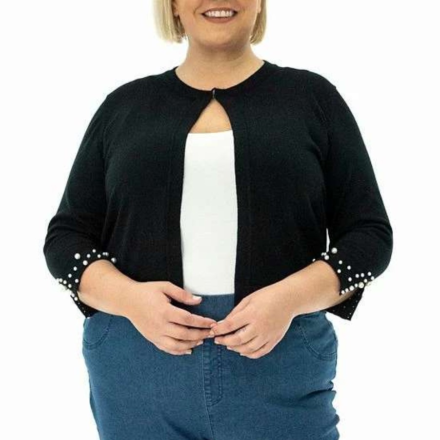 Womens * | Plus Size Nina Leonard Simulated Pearl Sleeve Bolero