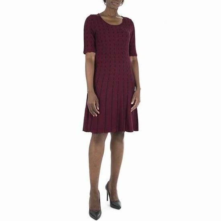 Womens * | Women'S Nina Leonard Jacquard Sweater Dress