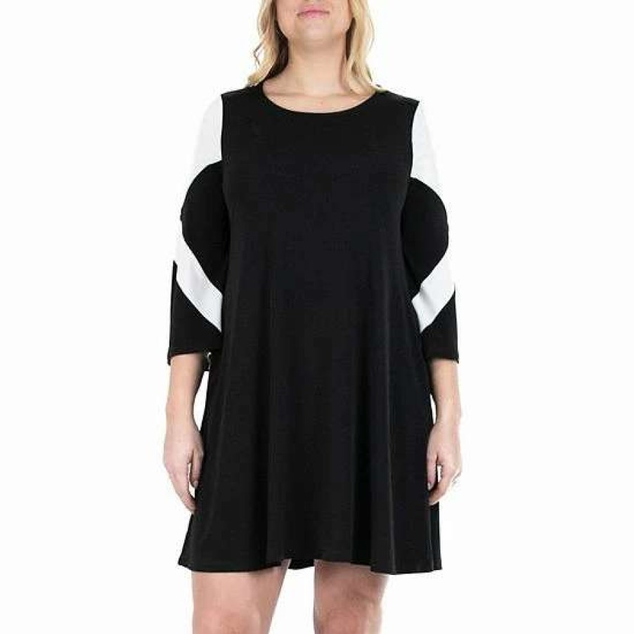 Womens * | Women'S Nina Leonard Colorblock Sleeve Trapeze Dress Black Ivory