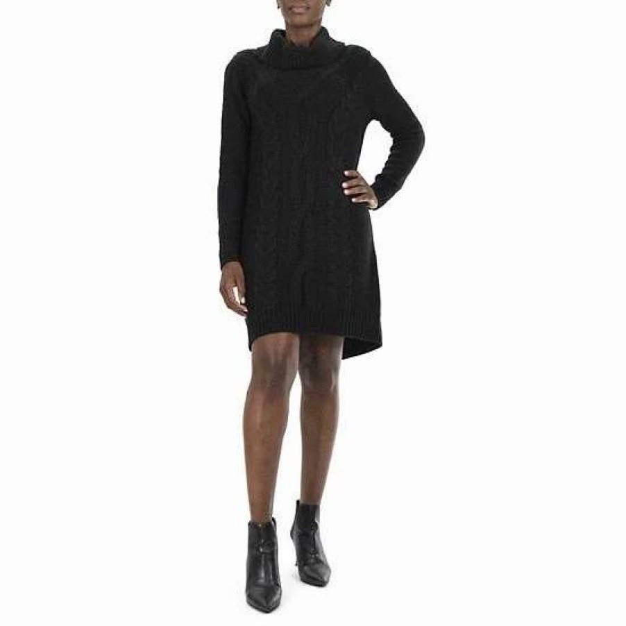 Womens * | Women'S Nina Leonard Cable-Knit Cowlneck Sweater Dress