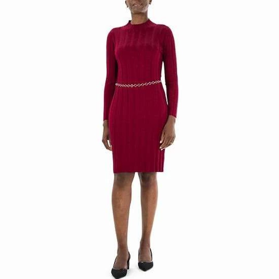 Womens * | Women'S Nina Leonard Ribbed Mockneck Sweaterdress