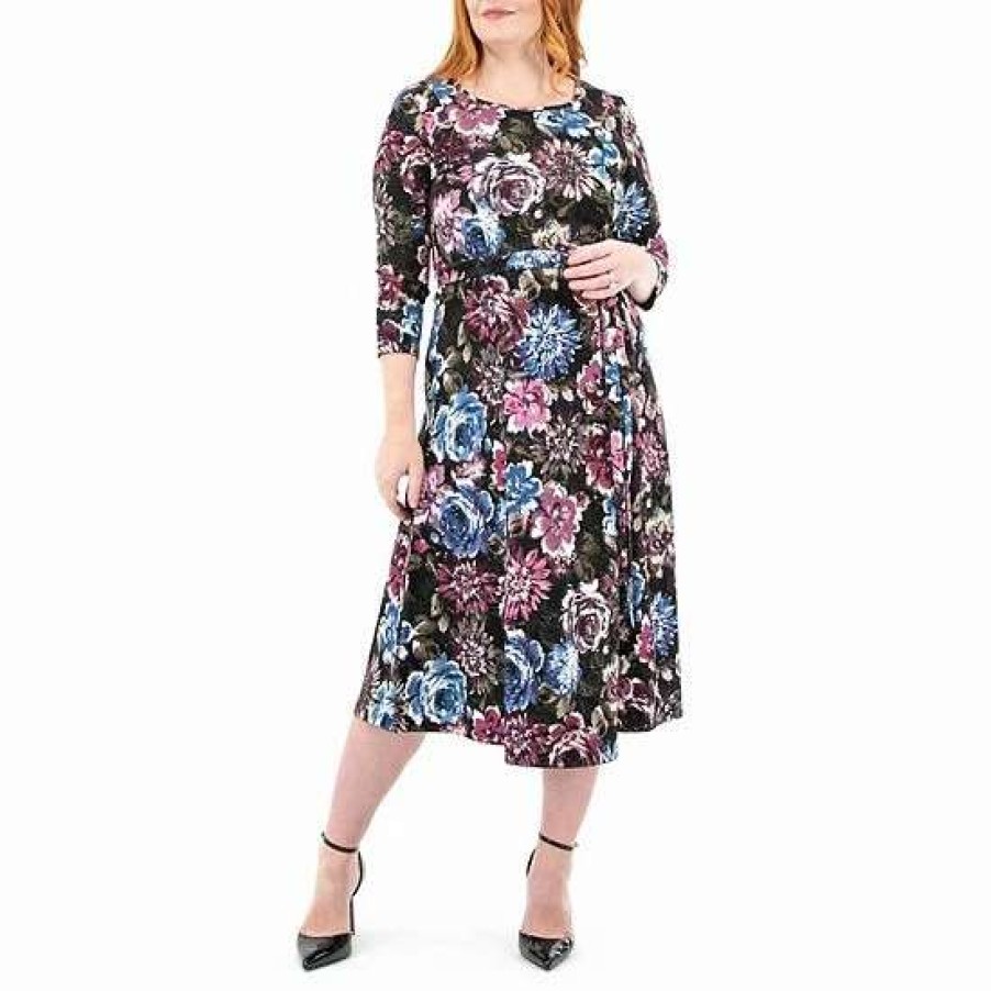 Womens * | Women'S Nina Leonard Sylvia Print Midi Dress