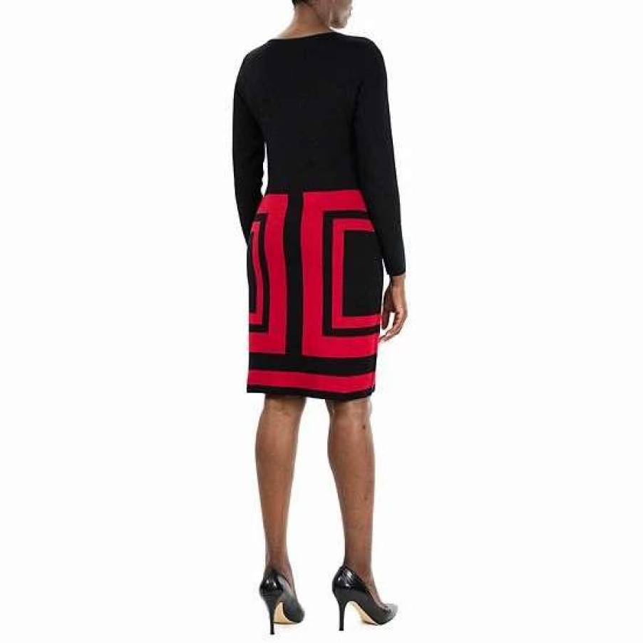 Womens * | Women'S Nina Leonard V-Neck Long Sleeve Sheath Sweater Dress