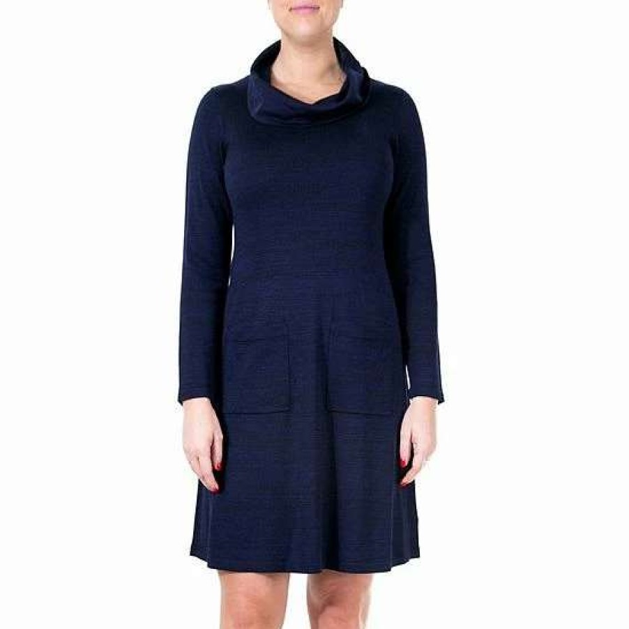 Womens * | Women'S Nina Leonard Cowlneck Sweaterdress Navy Multi