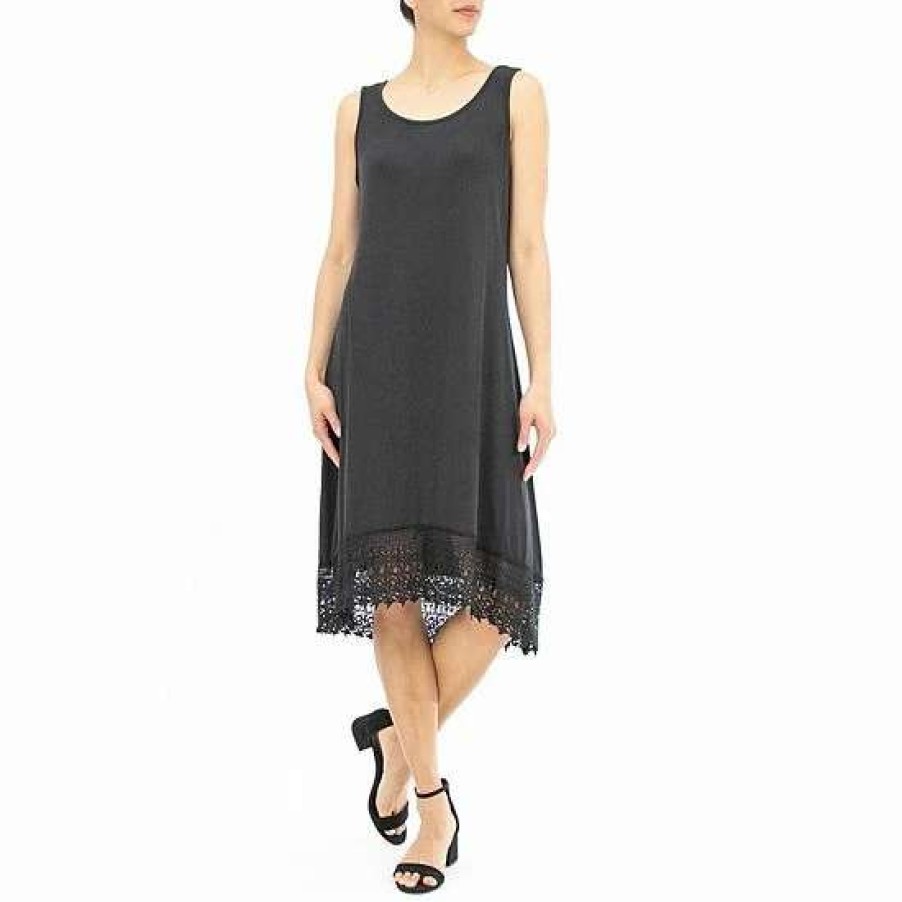 Womens * | Women'S Nina Leonard Crochet High-Low Hem Midi Dress