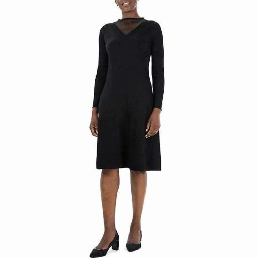 Womens * | Women'S Nina Leonard Mockneck Long Sleeve Sweater Dress