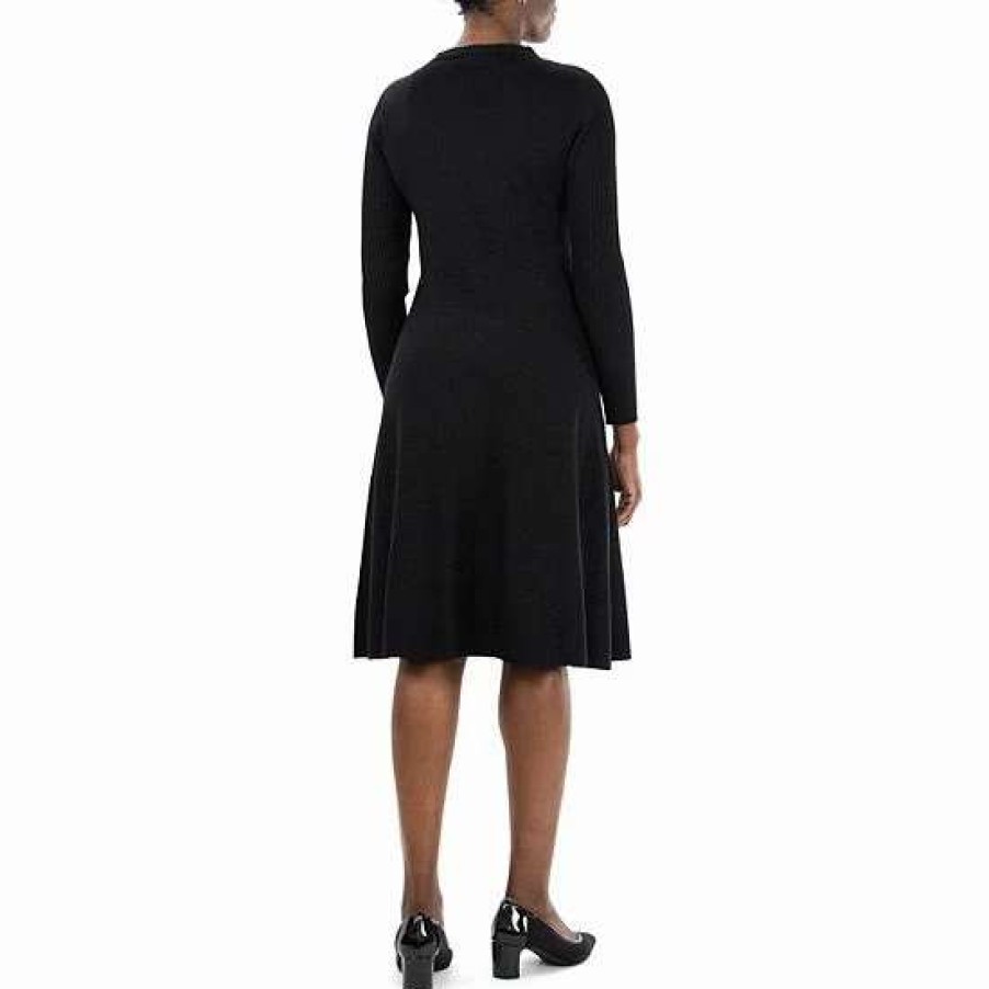 Womens * | Women'S Nina Leonard Mockneck Long Sleeve Sweater Dress