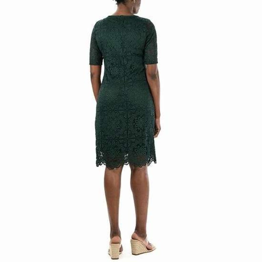 Womens * | Women'S Nina Leonard Lace Elbow-Sleeve Sheath Dress