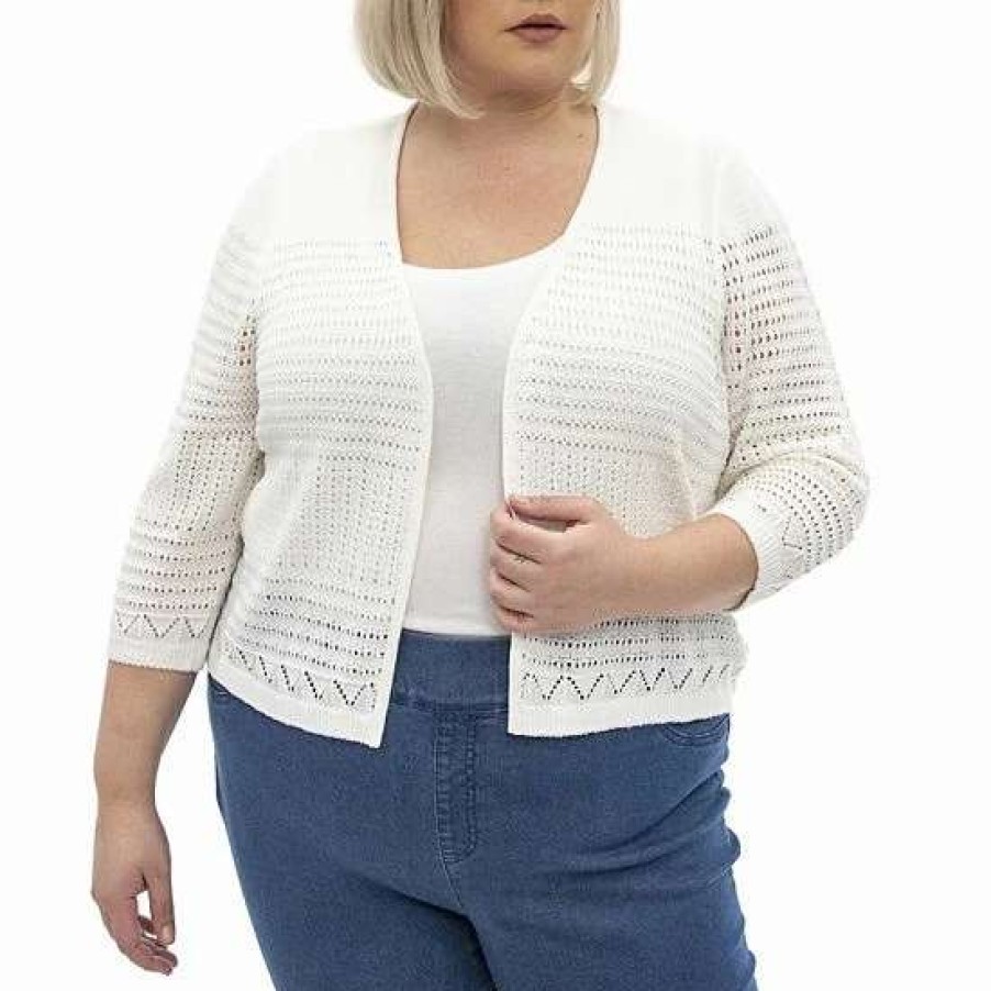 Womens * | Plus Size Nina Leonard Three Quarter Sleeve Crochet Bolero