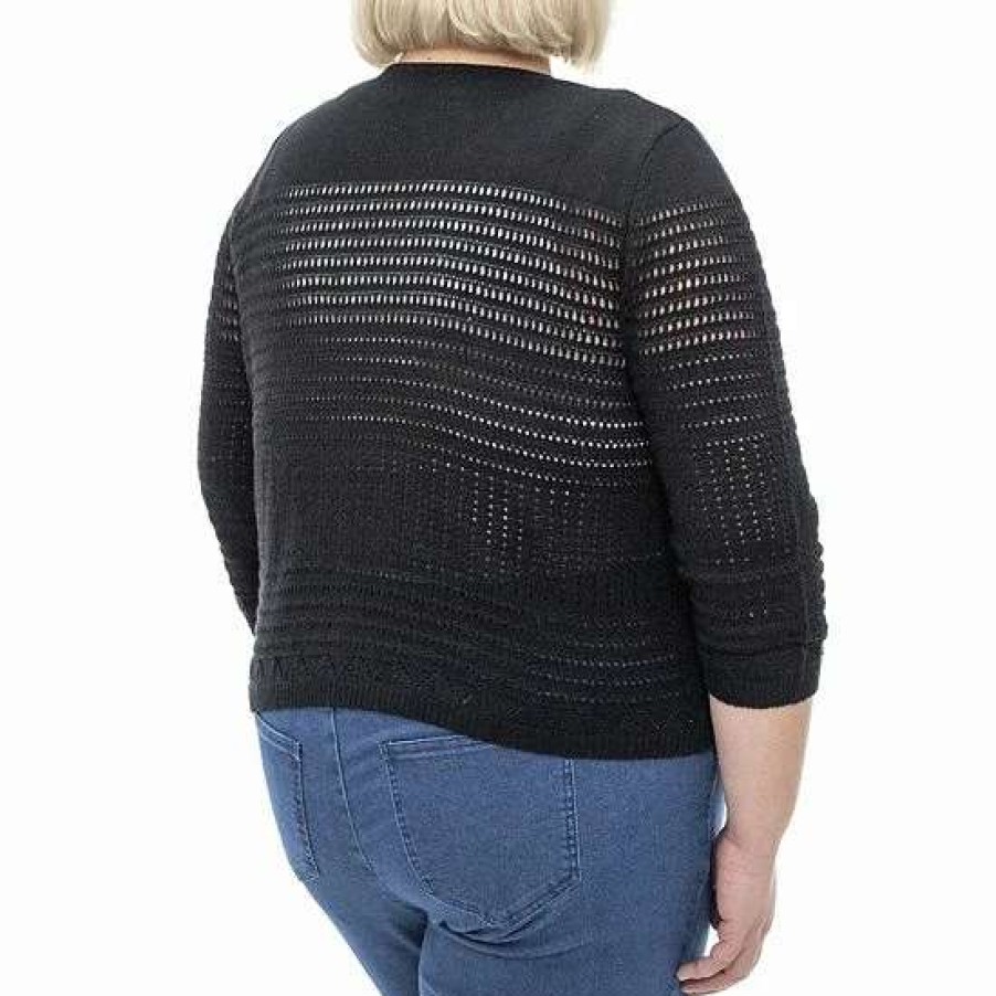 Womens * | Plus Size Nina Leonard Three Quarter Sleeve Crochet Bolero