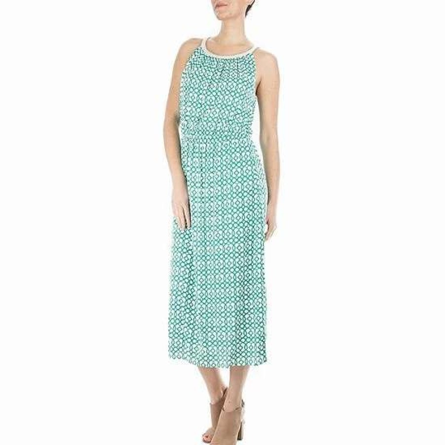 Womens * | Women'S Nina Leonard Solid Braid Neck Midi Dress