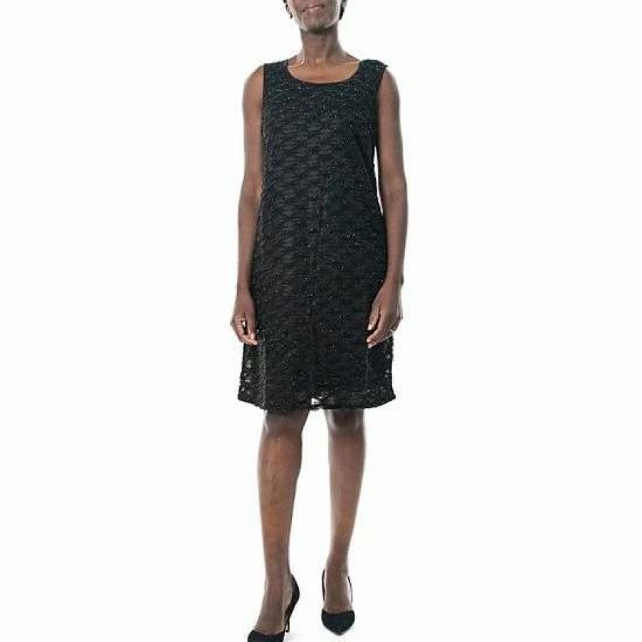 Womens * | Women'S Nina Leonard Jewelneck Sleeveless Sheath Dress