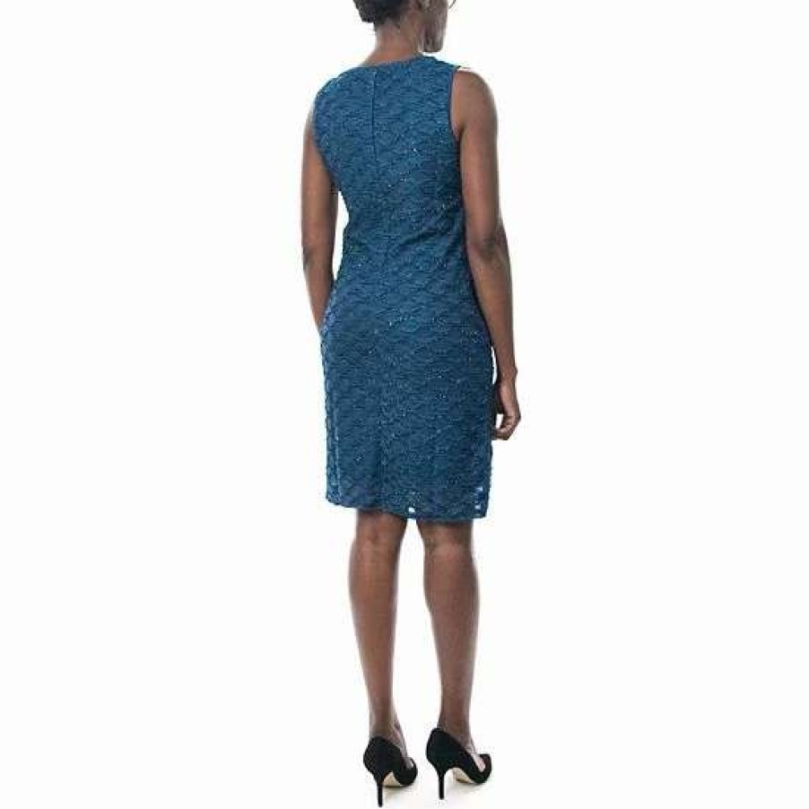 Womens * | Women'S Nina Leonard Jewelneck Sleeveless Sheath Dress