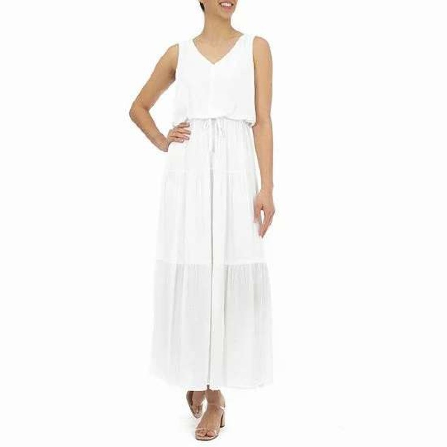 Womens * | Women'S Nina Leonard Tiered Gauze Maxi Dress