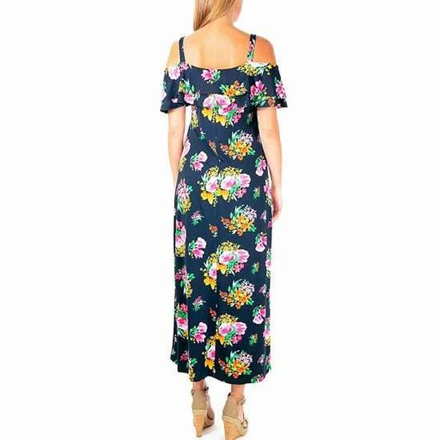 Womens * | Women'S Nina Leonard Floral Cold-Shoulder Maxi Dress