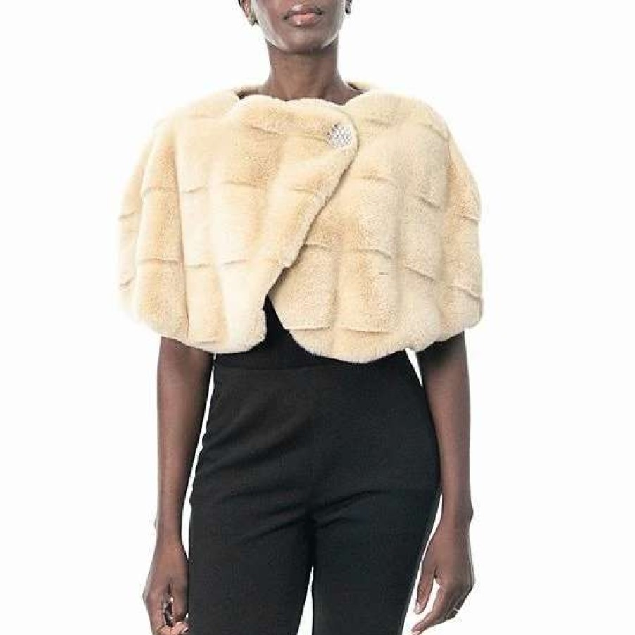 Womens * | Women'S Nina Leonard Wrap Around Rhinestone Faux Fur Bolero