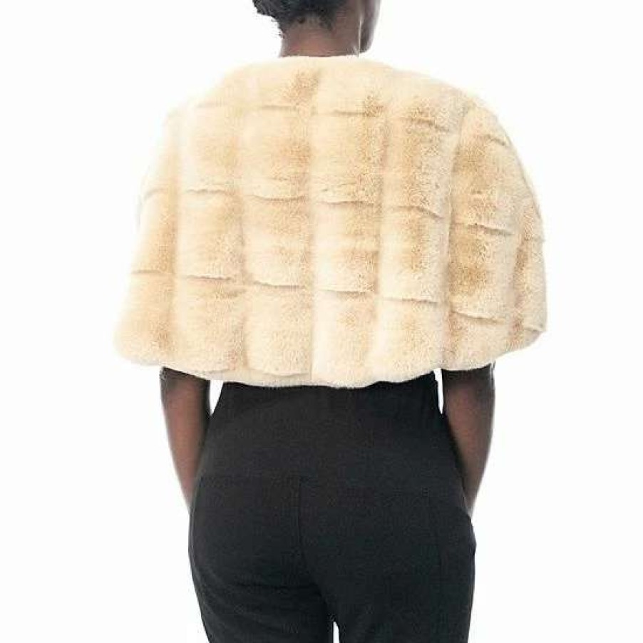 Womens * | Women'S Nina Leonard Wrap Around Rhinestone Faux Fur Bolero