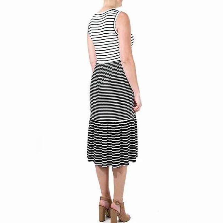 Womens * | Women'S Nina Leonard Striped Tiered Dress Red Ivory