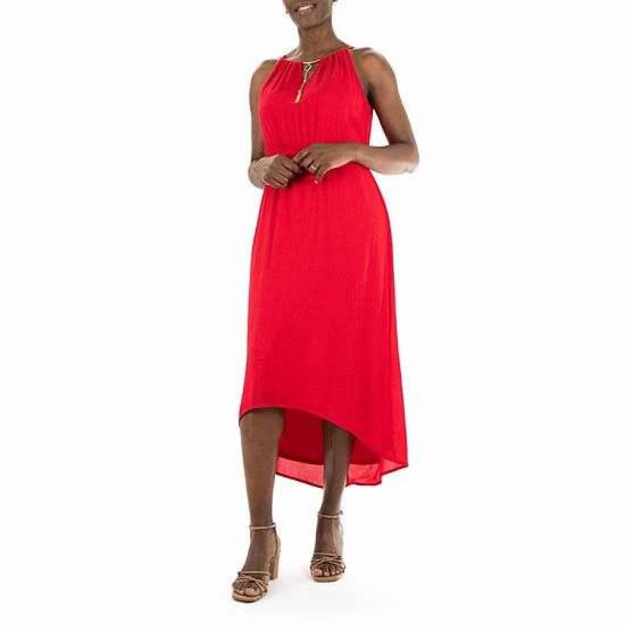 Womens * | Women'S Nina Leonard High-Low Gauze Midi Dress